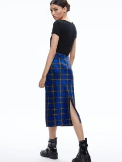 Alice and Olivia MAEVE MIDI SLIP SKIRT SCHOOLGIRL PLAID SAPPHIRE*CLOTHING
