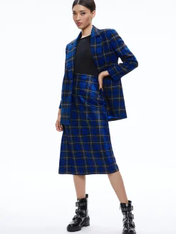 Alice and Olivia MAEVE MIDI SLIP SKIRT SCHOOLGIRL PLAID SAPPHIRE*CLOTHING