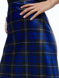 Alice and Olivia MAEVE MIDI SLIP SKIRT SCHOOLGIRL PLAID SAPPHIRE*CLOTHING
