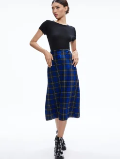 Alice and Olivia MAEVE MIDI SLIP SKIRT SCHOOLGIRL PLAID SAPPHIRE*CLOTHING