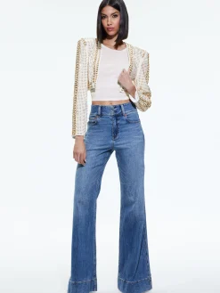 Alice and Olivia MAIRA CROPPED JACKET WITH CHAIN TRIM SOFT WHITE/PALE GOLD*CLOTHING