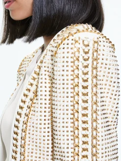 Alice and Olivia MAIRA CROPPED JACKET WITH CHAIN TRIM SOFT WHITE/PALE GOLD*CLOTHING