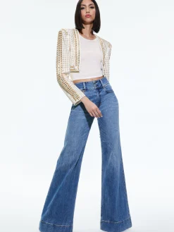 Alice and Olivia MAIRA CROPPED JACKET WITH CHAIN TRIM SOFT WHITE/PALE GOLD*CLOTHING