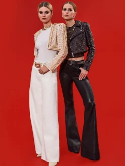 Alice and Olivia MAIRA CROPPED JACKET WITH CHAIN TRIM SOFT WHITE/PALE GOLD*CLOTHING