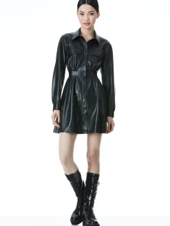 Alice and Olivia MALINA VEGAN LEATHER SHIRT DRESS BLACK*FEATURED SHOPS | FEATURED SHOPS | DRESSES | CLOTHING