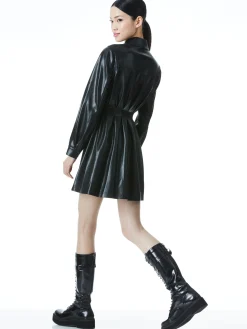 Alice and Olivia MALINA VEGAN LEATHER SHIRT DRESS BLACK*FEATURED SHOPS | FEATURED SHOPS | DRESSES | CLOTHING