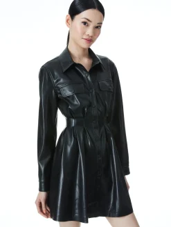Alice and Olivia MALINA VEGAN LEATHER SHIRT DRESS BLACK*FEATURED SHOPS | FEATURED SHOPS | DRESSES | CLOTHING