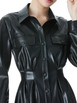 Alice and Olivia MALINA VEGAN LEATHER SHIRT DRESS BLACK*FEATURED SHOPS | FEATURED SHOPS | DRESSES | CLOTHING