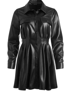 Alice and Olivia MALINA VEGAN LEATHER SHIRT DRESS BLACK*FEATURED SHOPS | FEATURED SHOPS | DRESSES | CLOTHING
