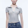 Alice and Olivia MARTHA METALLIC POLO CROP TOP *CLOTHING