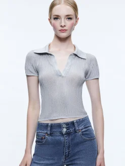 Alice and Olivia MARTHA METALLIC POLO CROP TOP *CLOTHING