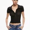 Alice and Olivia MARTHA METALLIC POLO CROP TOP *CLOTHING