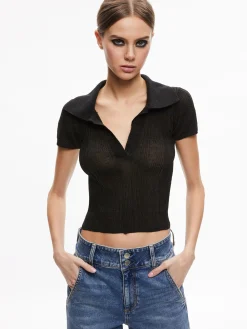 Alice and Olivia MARTHA METALLIC POLO CROP TOP *CLOTHING