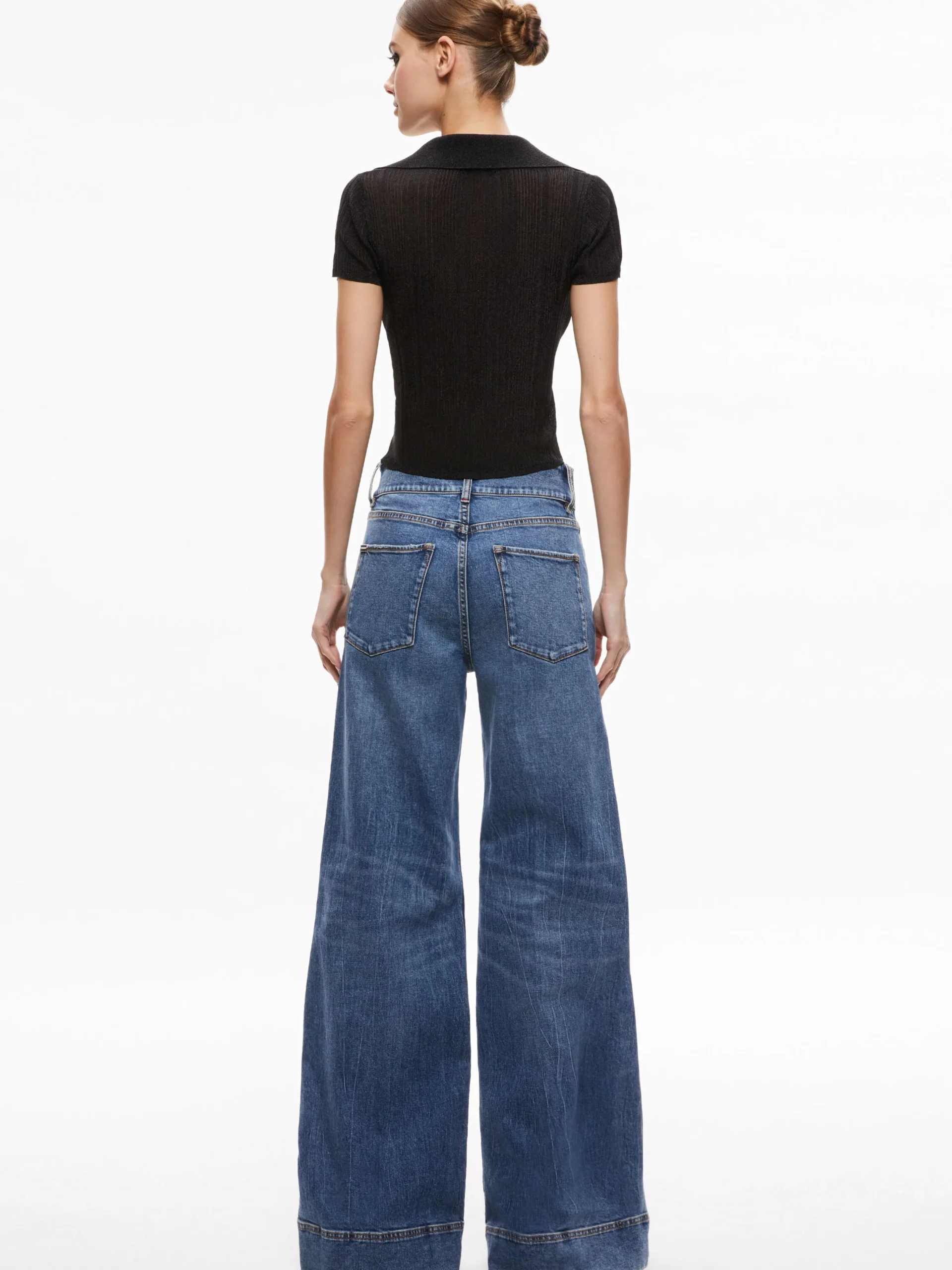 Alice and Olivia MARTHA METALLIC POLO CROP TOP *CLOTHING