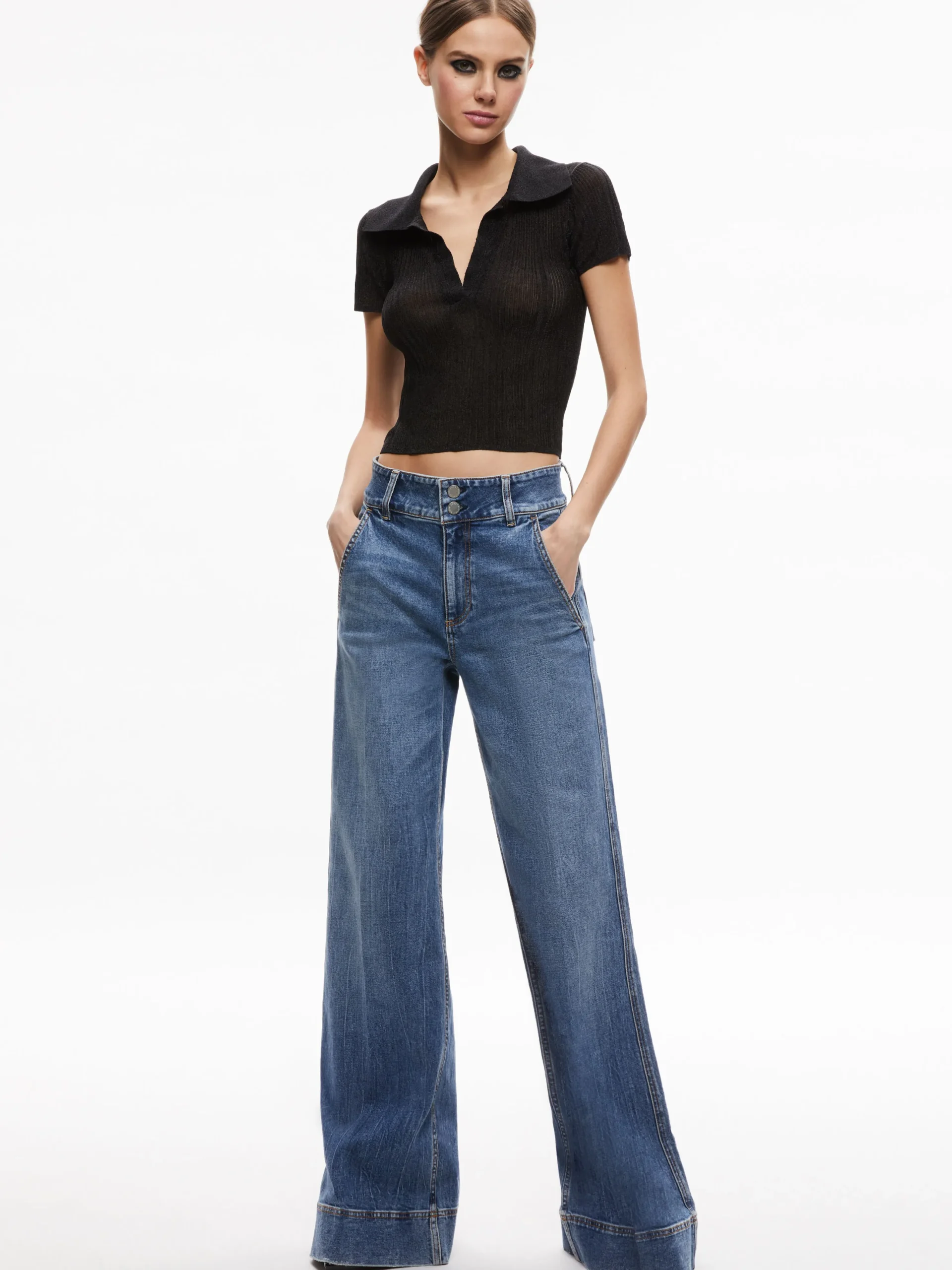 Alice and Olivia MARTHA METALLIC POLO CROP TOP *CLOTHING