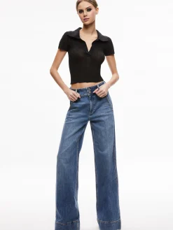 Alice and Olivia MARTHA METALLIC POLO CROP TOP *CLOTHING