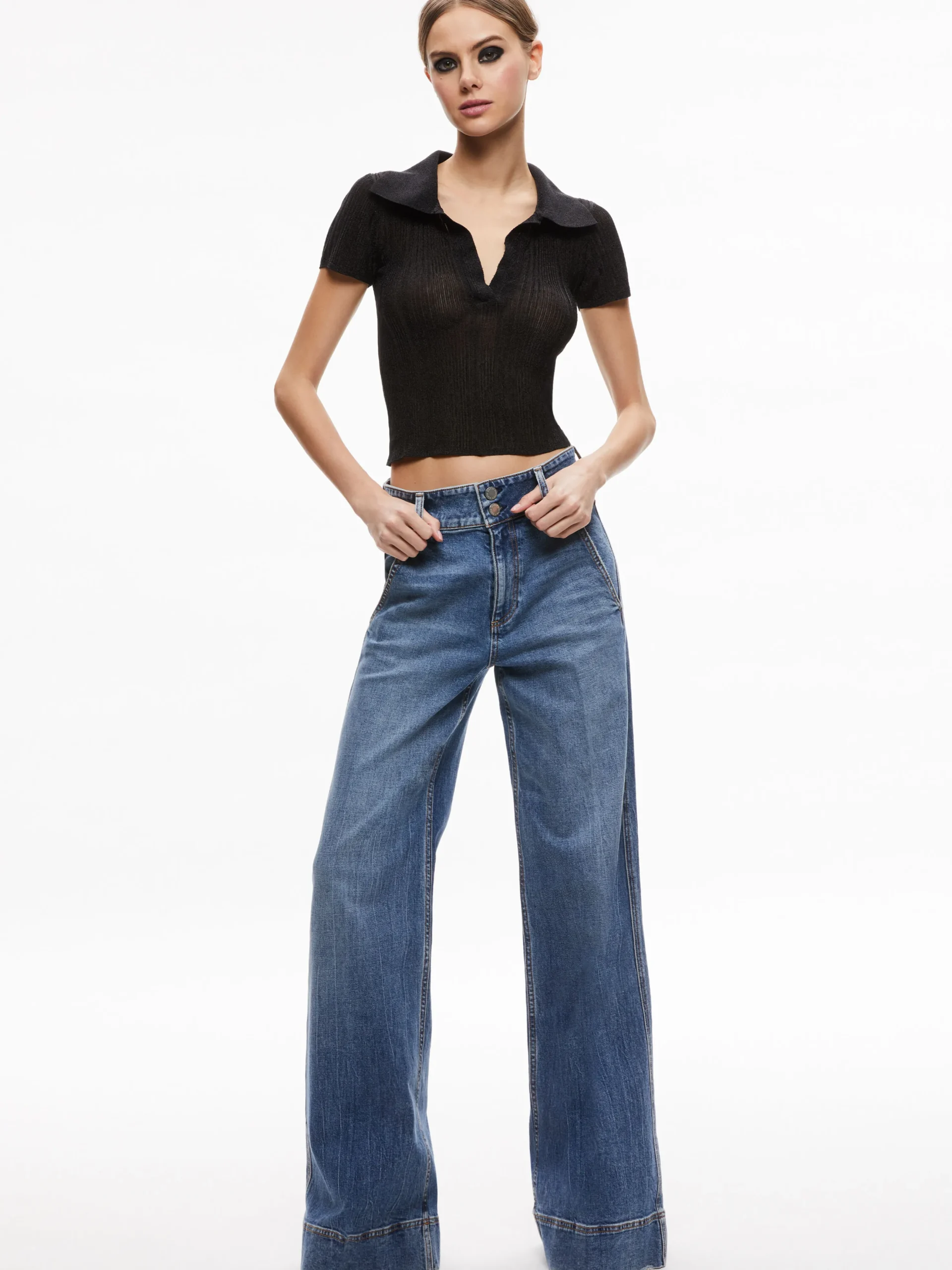 Alice and Olivia MARTHA METALLIC POLO CROP TOP *CLOTHING
