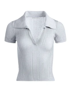 Alice and Olivia MARTHA METALLIC POLO CROP TOP *CLOTHING