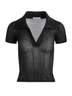 Alice and Olivia MARTHA METALLIC POLO CROP TOP *CLOTHING