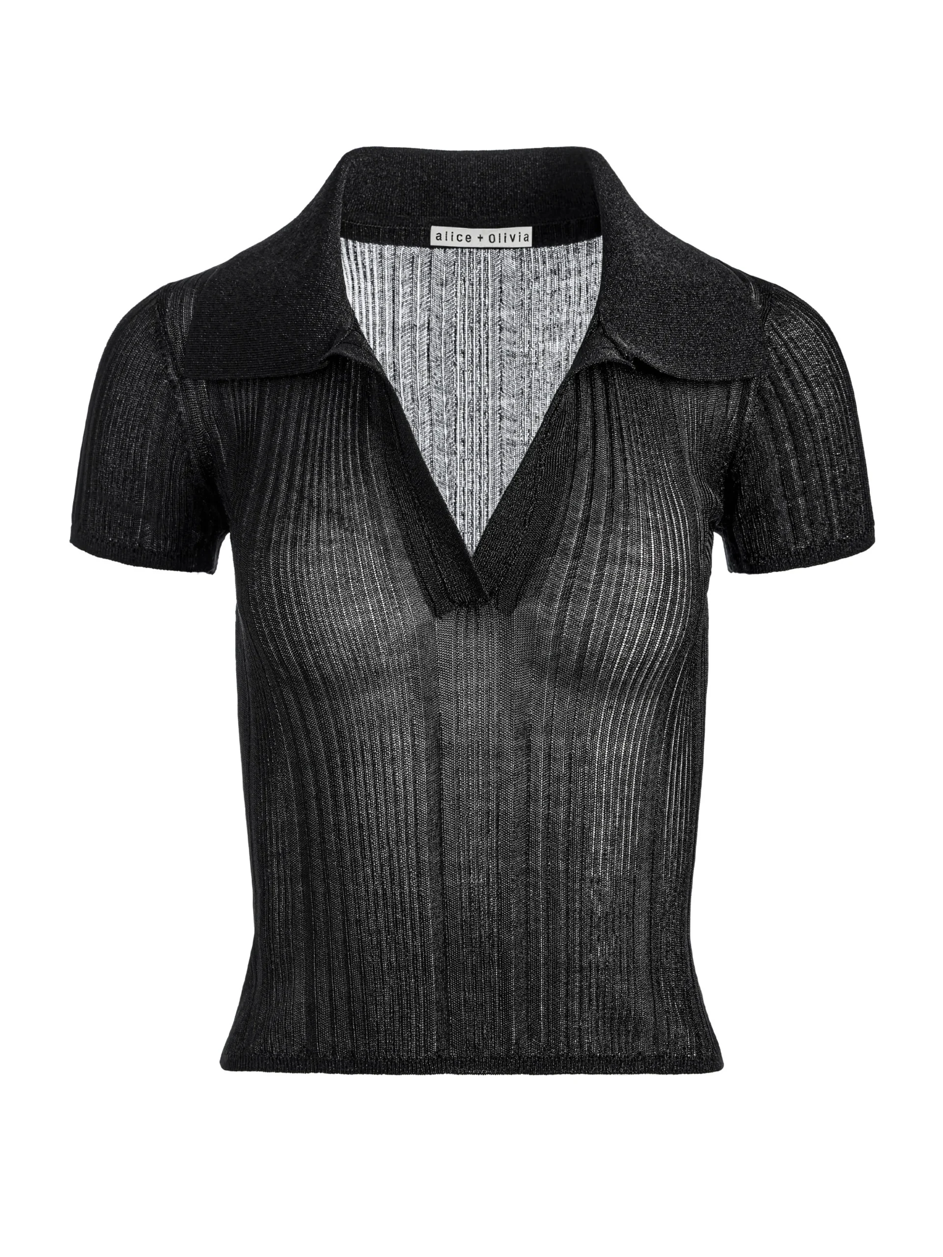 Alice and Olivia MARTHA METALLIC POLO CROP TOP *CLOTHING
