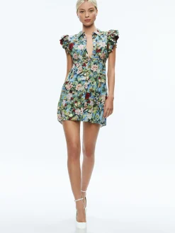 Alice and Olivia MEEKO RUFFLE SLEEVE SHIRT DRESS BREEZE FLORAL*DRESSES | CLOTHING