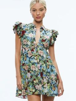 Alice and Olivia MEEKO RUFFLE SLEEVE SHIRT DRESS BREEZE FLORAL*DRESSES | CLOTHING