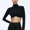 Alice and Olivia MELANGE RHINESTONE CROPPED TURTLENECK BLACK*CLOTHING