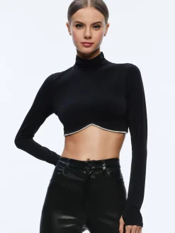Alice and Olivia MELANGE RHINESTONE CROPPED TURTLENECK BLACK*CLOTHING