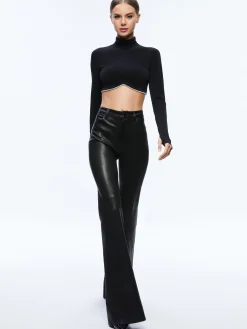 Alice and Olivia MELANGE RHINESTONE CROPPED TURTLENECK BLACK*CLOTHING