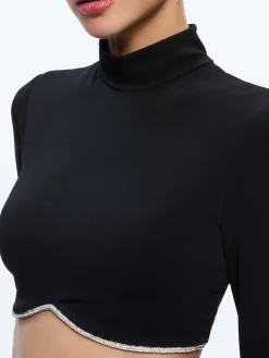 Alice and Olivia MELANGE RHINESTONE CROPPED TURTLENECK BLACK*CLOTHING