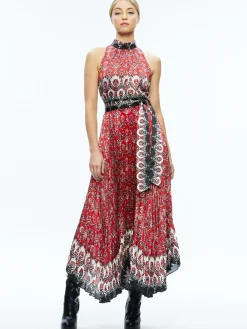Alice and Olivia MERTIE MOCK NECK PLEATED MAXI DRESS ALLURE MEDALLION*DRESSES | DRESSES | CLOTHING