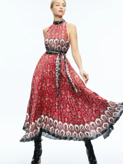 Alice and Olivia MERTIE MOCK NECK PLEATED MAXI DRESS ALLURE MEDALLION*DRESSES | DRESSES | CLOTHING