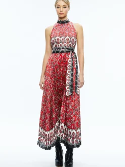 Alice and Olivia MERTIE MOCK NECK PLEATED MAXI DRESS ALLURE MEDALLION*DRESSES | DRESSES | CLOTHING