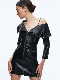 Alice and Olivia MIARA VEGAN LEATHER MOTO DRESS BLACK*FEATURED SHOPS | DRESSES | CLOTHING