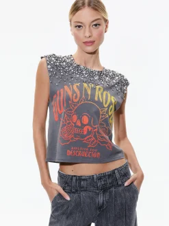 Alice and Olivia MICAH EMBELLLISHED CROPPED MUSCLE TANK GUNS N ROSES*CLOTHING