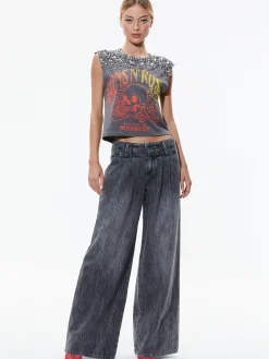 Alice and Olivia MICAH EMBELLLISHED CROPPED MUSCLE TANK GUNS N ROSES*CLOTHING