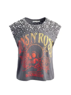 Alice and Olivia MICAH EMBELLLISHED CROPPED MUSCLE TANK GUNS N ROSES*CLOTHING