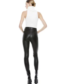 Alice and Olivia MIKAH SINGLE BUTTON LEATHER PANT BLACK*CLOTHING