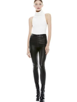 Alice and Olivia MIKAH SINGLE BUTTON LEATHER PANT BLACK*CLOTHING