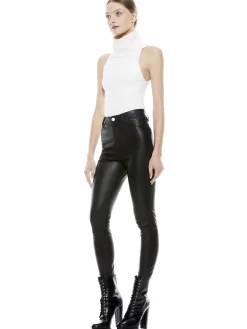 Alice and Olivia MIKAH SINGLE BUTTON LEATHER PANT BLACK*CLOTHING