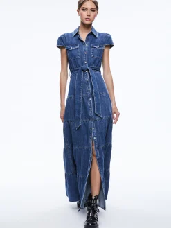 Alice and Olivia MIRANDA MAXI DENIM DRESS LOLA BLUE*DRESSES | CLOTHING