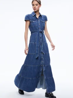 Alice and Olivia MIRANDA MAXI DENIM DRESS LOLA BLUE*DRESSES | CLOTHING