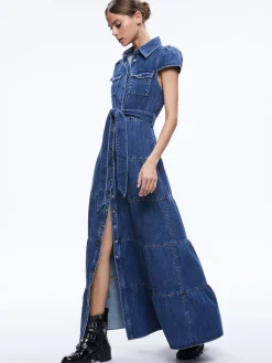 Alice and Olivia MIRANDA MAXI DENIM DRESS LOLA BLUE*DRESSES | CLOTHING