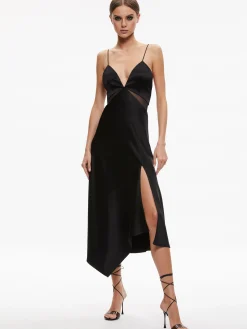 Alice and Olivia MORIAH SHEER CUTOUT MIDI DRESS BLACK*DRESSES | DRESSES | CLOTHING