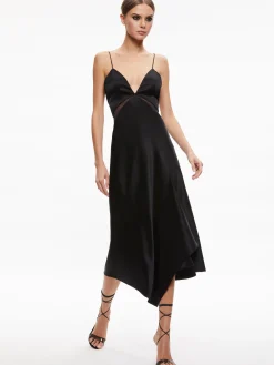 Alice and Olivia MORIAH SHEER CUTOUT MIDI DRESS BLACK*DRESSES | DRESSES | CLOTHING