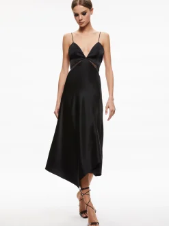Alice and Olivia MORIAH SHEER CUTOUT MIDI DRESS BLACK*DRESSES | DRESSES | CLOTHING