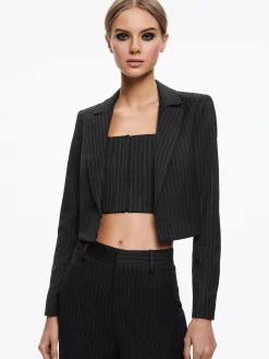Alice and Olivia MYA CROPPED NOTCH COLLAR BLAZER BLACK PINSTRIPE*FEATURED SHOPS | CLOTHING | CLOTHING