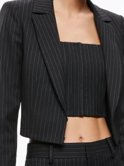 Alice and Olivia MYA CROPPED NOTCH COLLAR BLAZER BLACK PINSTRIPE*FEATURED SHOPS | CLOTHING | CLOTHING