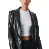 Alice and Olivia MYA VEGAN LEATHER NOTCH COLLAR BLAZER BLACK*FEATURED SHOPS | FEATURED SHOPS | CLOTHING