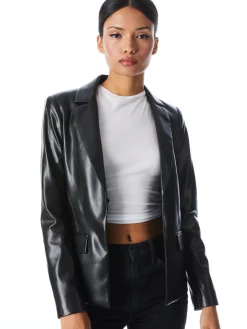 Alice and Olivia MYA VEGAN LEATHER NOTCH COLLAR BLAZER BLACK*FEATURED SHOPS | FEATURED SHOPS | CLOTHING